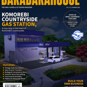 Station-service vintage Komorebi, Sims 4, inspiration pour petits commerces