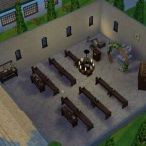 Salle à manger élégante dans *Les Sims 4* avec meubles anciens