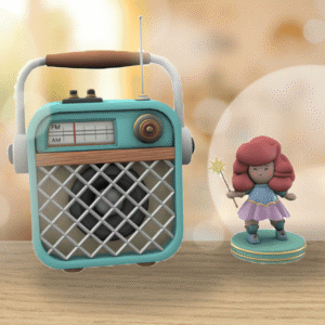 Figurine Sim 4 avec radio rétro et fée à baguette magique