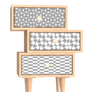 Commode à trois tiroirs style *Les Sims 4*, design épuré