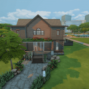 Maison rustique dans *Les Sims 4*, vue aérienne