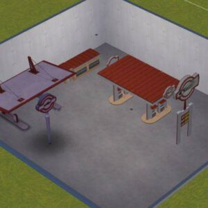 Station-service dans *Les Sims 4* vue isométrique
