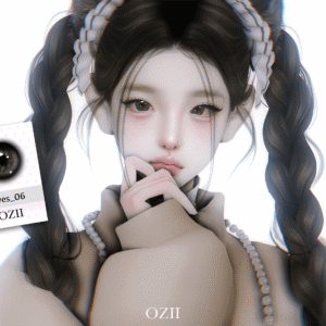 Illustration style Sims 4 personnage avec coiffure élégante et collier perlé