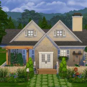 Maison du jeu Les Sims 4 avec jardin fleuri et nature environnante