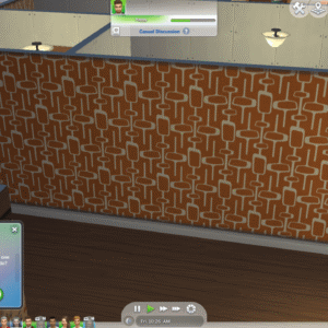 Capture d’écran : alarme travail dans *Les Sims 4* avec Kelly Ceballos