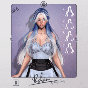 Illustration de Robyn, personnage Sims 4 aux cheveux bleus et blancs