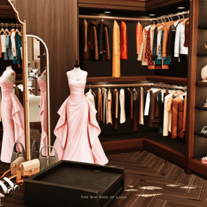 Boutique élégante du jeu The Sims 4 avec robes, accessoires et chaussures.