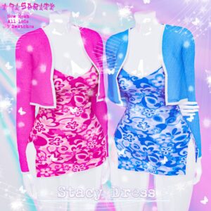 Robe stylisée Stacy pour The Sims 4, versions rose et bleue