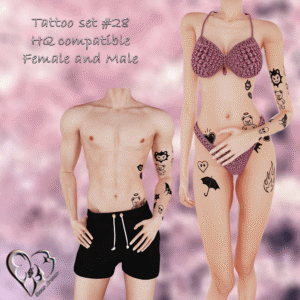 Ensemble de tatouages #28 compatible HQ pour Sims 4 hommes et femmes