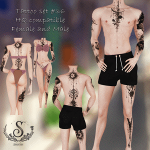 Ensemble de tatouages #36 compatible HôA pour Sims 4, hommes et femmes
