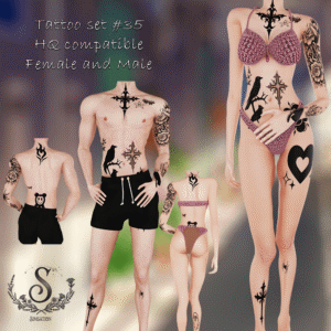 Ensemble de tatouages gothiques #35 compatible HAØ pour Sims 4 hommes et femmes