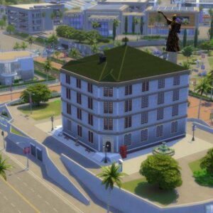 Maison de ville dans *Les Sims 4*, vue aérienne stylisée
