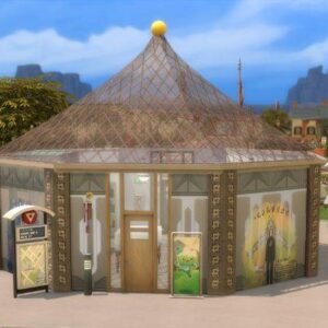 Cabane à embauche dans *Les Sims 4*, style médiéval-fantastique