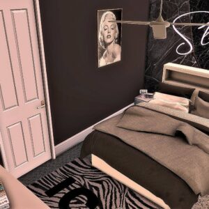 Chambre thématique années 50 dans *Les Sims 4*, style glamour rétro