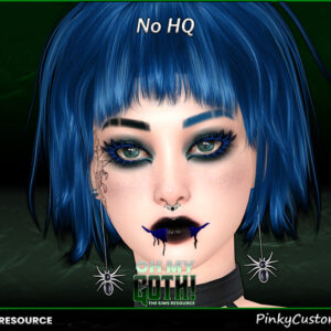 Personnage gothique aux cheveux bleus dans The Sims 4