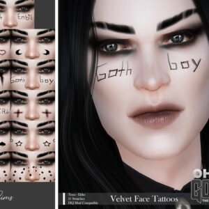 Tatouages virtuels visage pour Sims 4, styles gothiques et variés.