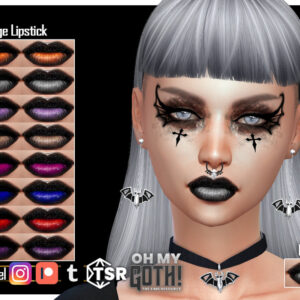 Fard à lèvres virtuel gothique pour The Sims 4 avec palette de couleurs et accessoires.