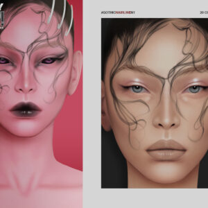 Maquillage gothique style Sims 4 avec motifs linéaires