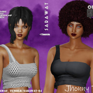 Deux avatars Sims 4 avec coiffures Sarawat et tenues Jhonny Top