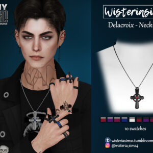 Collier Delacroix pour The Sims 4, style gothique avec 10 options de couleurs.