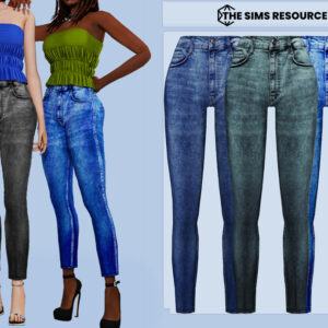 Pantalons jeans distillés pour Sims 4 avec tops assortis