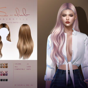 Coiffure longue ondulée pour Sims 4, style S-Club LL 040722, couleurs disponibles