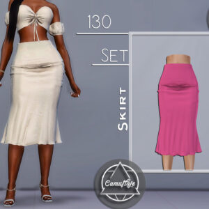 Ensemble robe courte et jupe pour Sims 4, blanc et rose