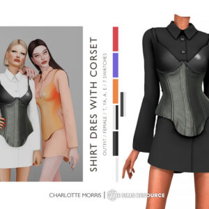 Robe chemise corsetée pour Sims 4, styles féminin avec 7 variations de couleurs
