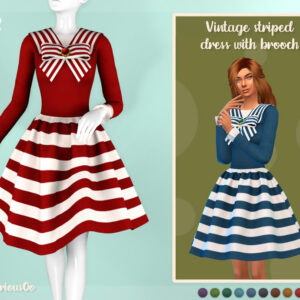 Robe à rayures vintage des années 50 avec broche, jeu *Les Sims 4*