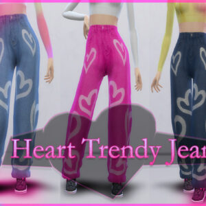 Pantalons jeans à cœurs tendance pour Sims 4