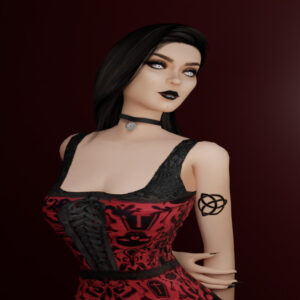 Personnage féminin des Sims 4, style gothique élégant
