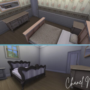 Chambre à coucher vintage du jeu *Les Sims 4* avec deux styles différents.