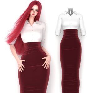 Ensemble chemise longue jupe haute Sims 4, robe marron clair