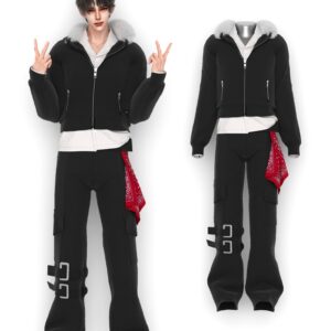Ensemble veste courte à capuche Sims 4, ceintures et écharpes, LOD 5-6