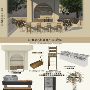Ensemble patio Briarstone pour cuisine-bar extérieure et salon avec feu de joie - Jeu Les Sims 4