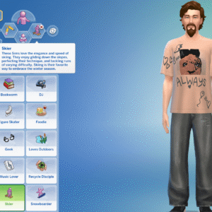 Sim 4 : Sélection du trait de personnalité 'Skieur' avec description en français