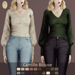 Chemisier Camille pour Sims 4 en plusieurs couleurs et motifs