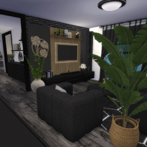 Salon moderne des Sims 4 avec plantes et décoration élégante