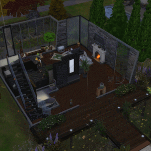 Maison moderne des Sims 4 avec terrasse et jardin lumineux