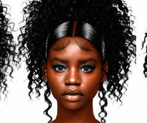 Coiffures afro stylisées pour *Les Sims 4* avec accessoires.