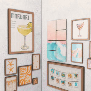 Décoration murale inspirée du style *Le Simps 4* : cocktails, fleurs et vacances