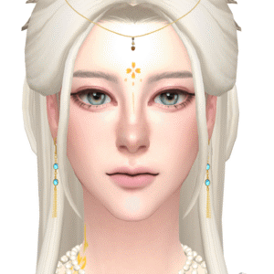 Personnage du jeu *Les Sims 4* avec coiffe et bijoux élégants