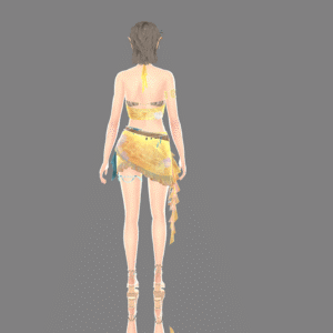 Personnage féminin dans Sims 4, tenue légère jaune