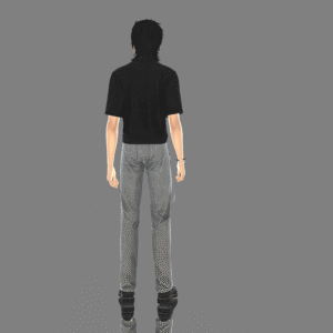 Personnage du jeu Sims 4 vu de dos, en tenue décontractée