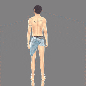 Personnage des Sims 4 vu de dos avec tatouages et paréo