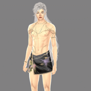 Personnage des Sims 4 avec cheveux gris et tenue futuriste