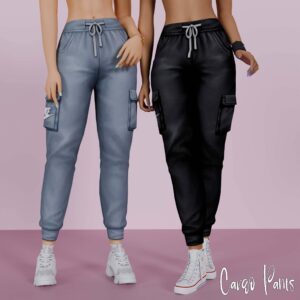 Pantalons cargo pour Sims 4, bleu et noir, avec baskets blanches