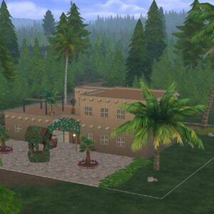 Maison tropicale dans *Les Sims 4* avec piscine