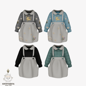 Combinaisons Sims 4 enfant style pinafore à motifs floraux et lunaires
