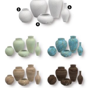 Vases décoratifs pour *Les Sims 4* en divers styles et couleurs
